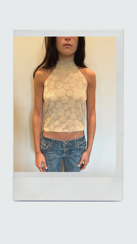 Tan Floral High Neck Top