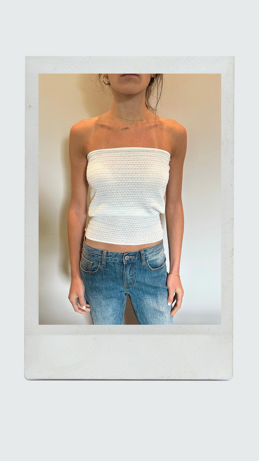 White Knitted Drop Waist Tube Top