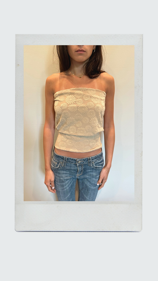 Tan Floral Drop Waist Tube Top