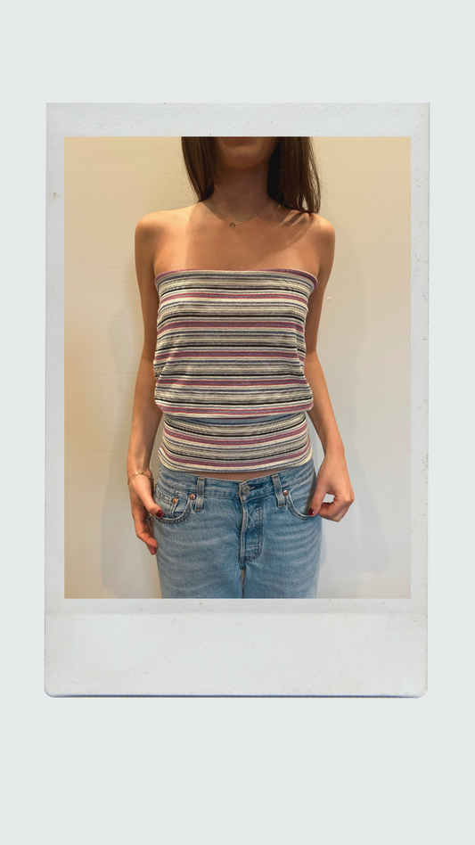 Multi-Colored Striped Drop Waist Tube Top