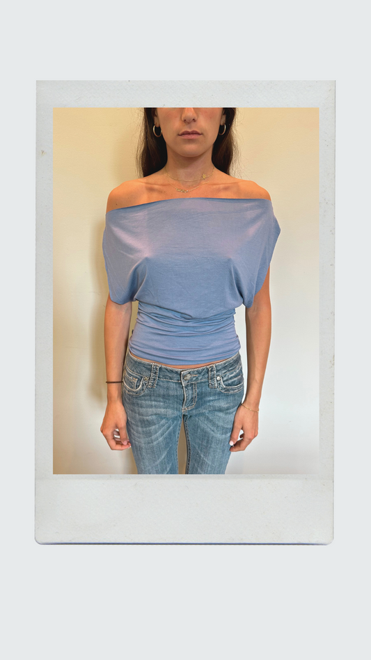 Dusty Blue Off Shoulder Top
