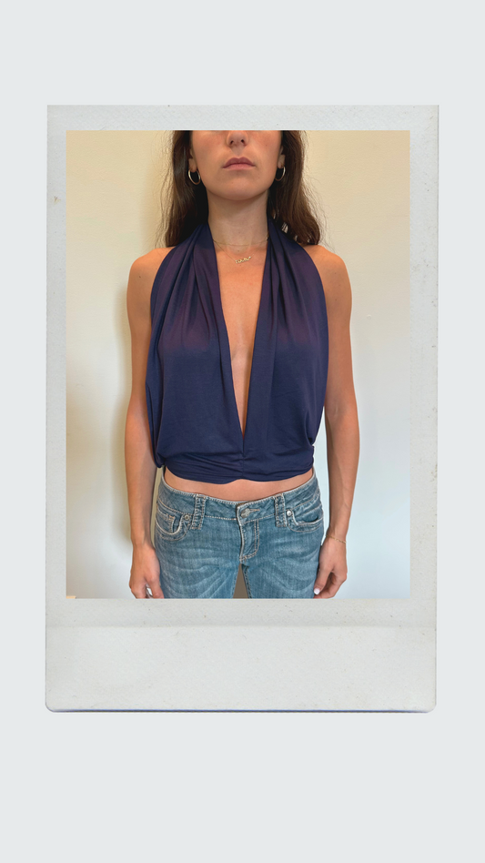 Navy Plunge Halter Top