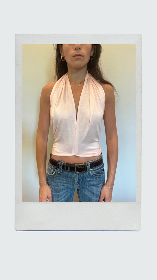 Light Pink Plunge Halter Top