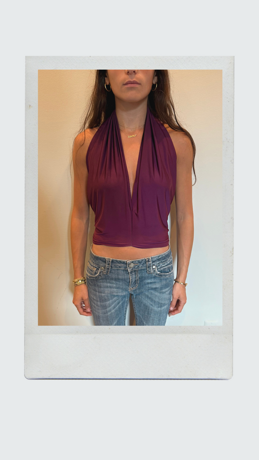 Burgundy Plunge Halter Top