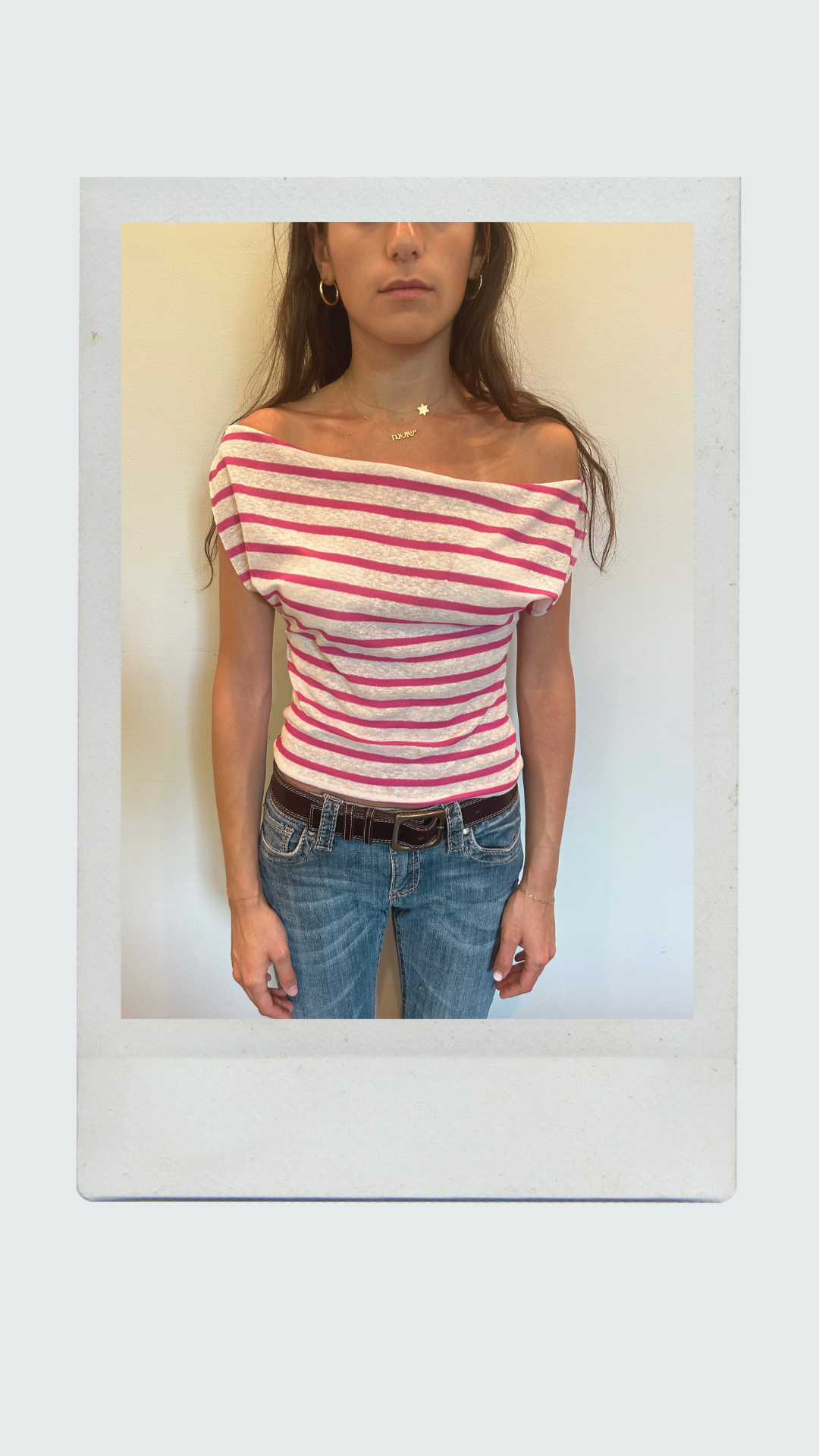 Pink and White Striped Off Shoulder Top