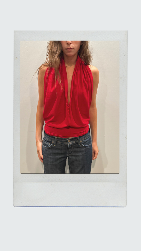 Cherry Red Plunge Halter Top