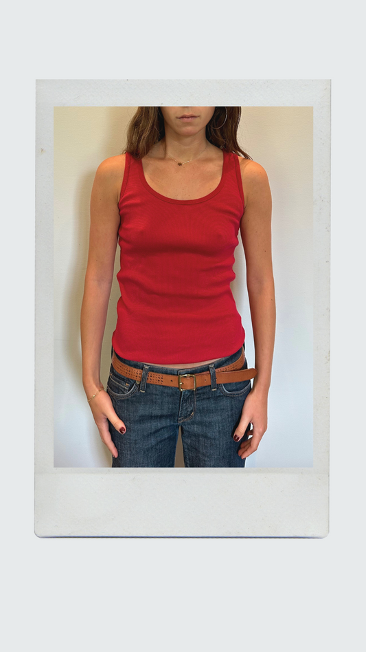 Cherry Red Ribbed Tank Top