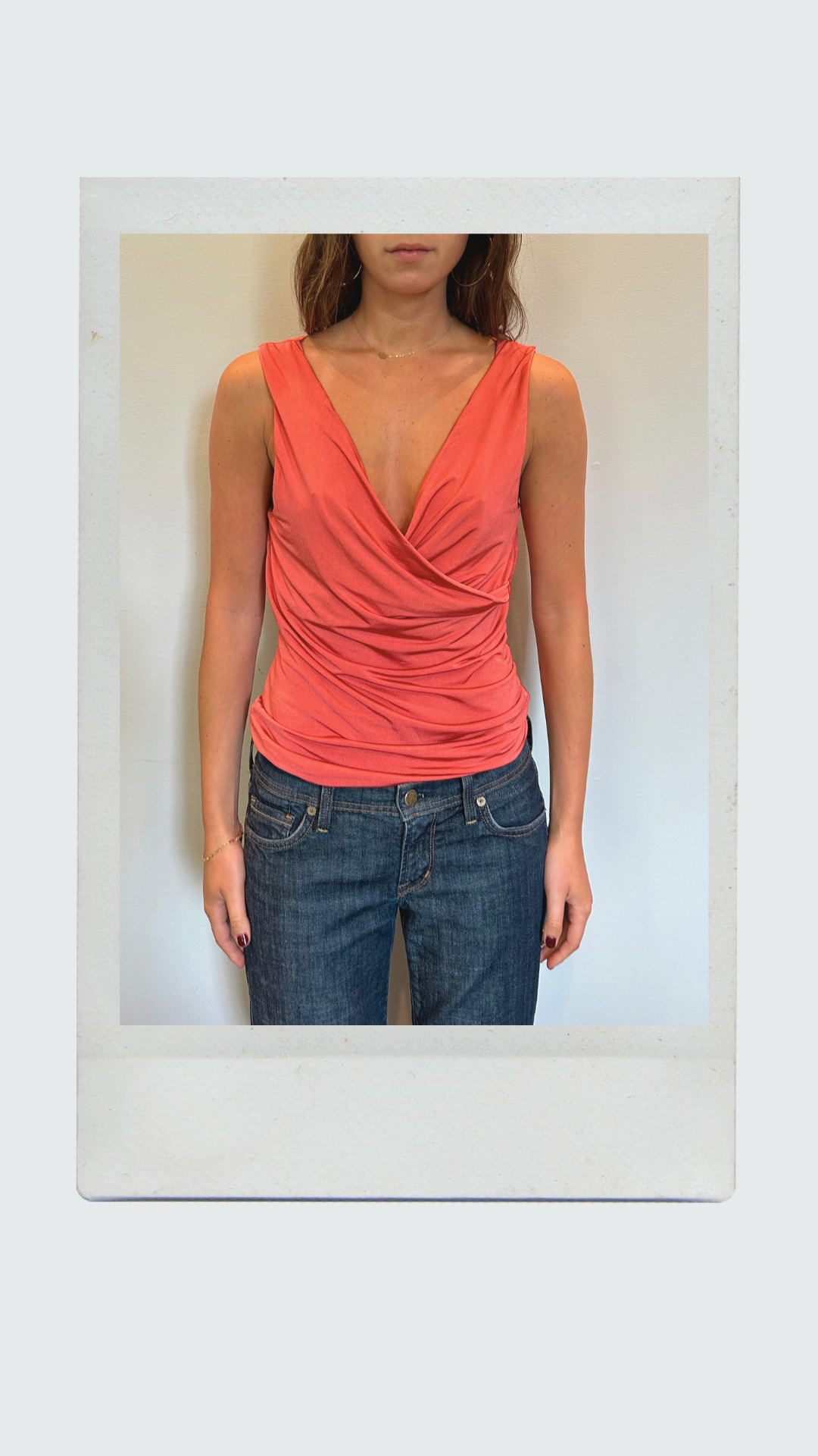 Orange Ruched Deep V Tank Top