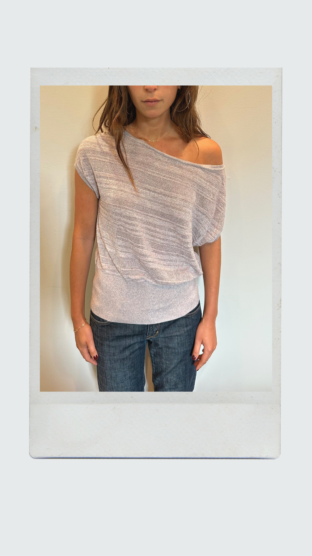 Shimmery Grey Off Shoulder Drop Waist Top