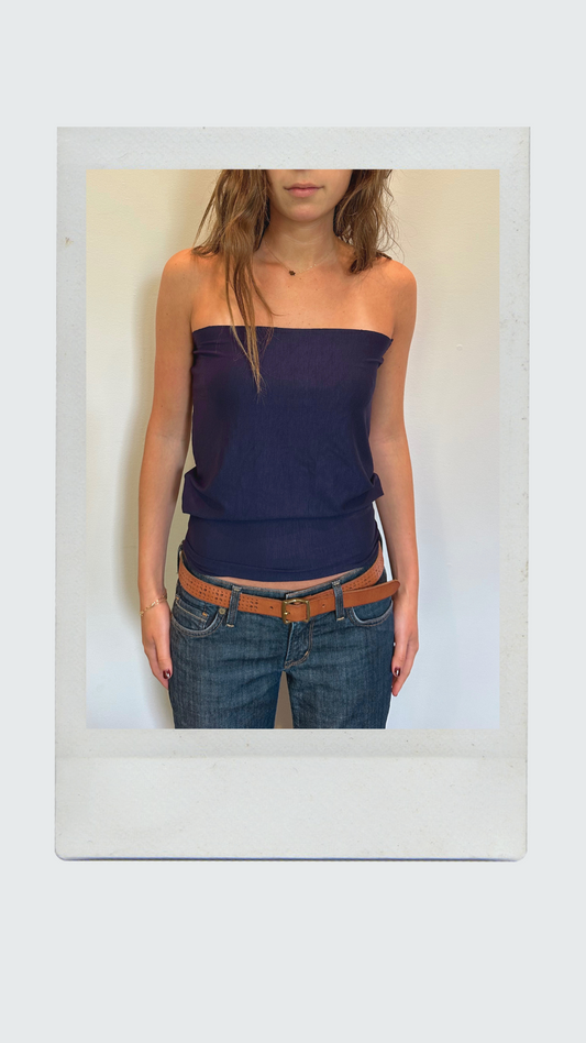 Navy Drop Waist Tube Top