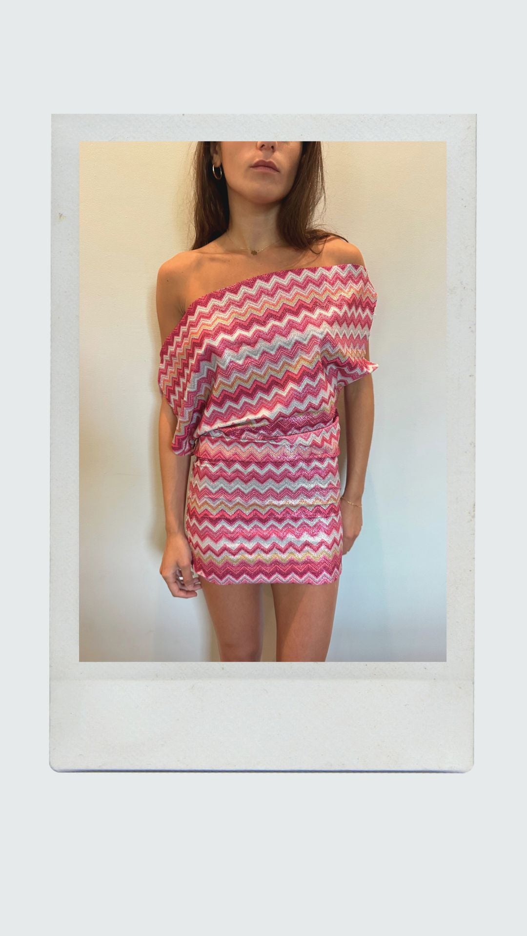 Strawberry Chevron Off Shoulder Dress