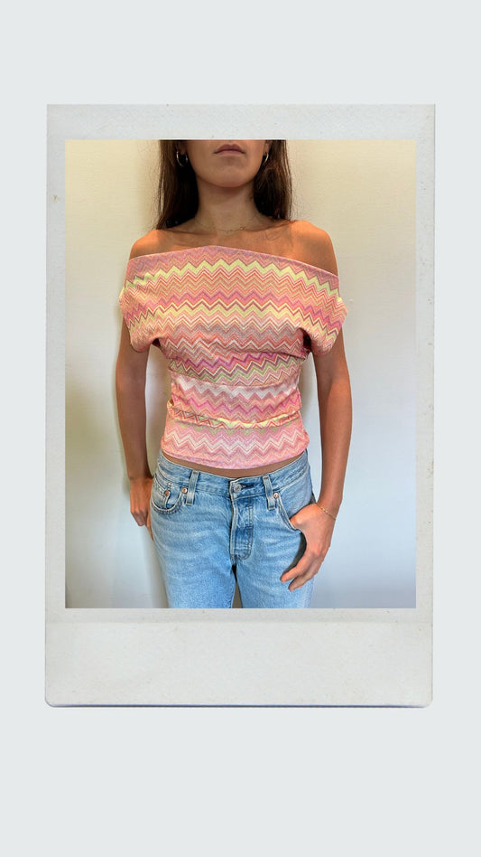 Creamsicle Chevron Off Shoulder Top