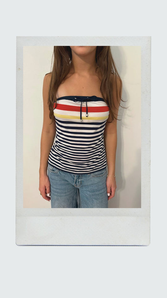 Multi Colored Striped Strapless Top