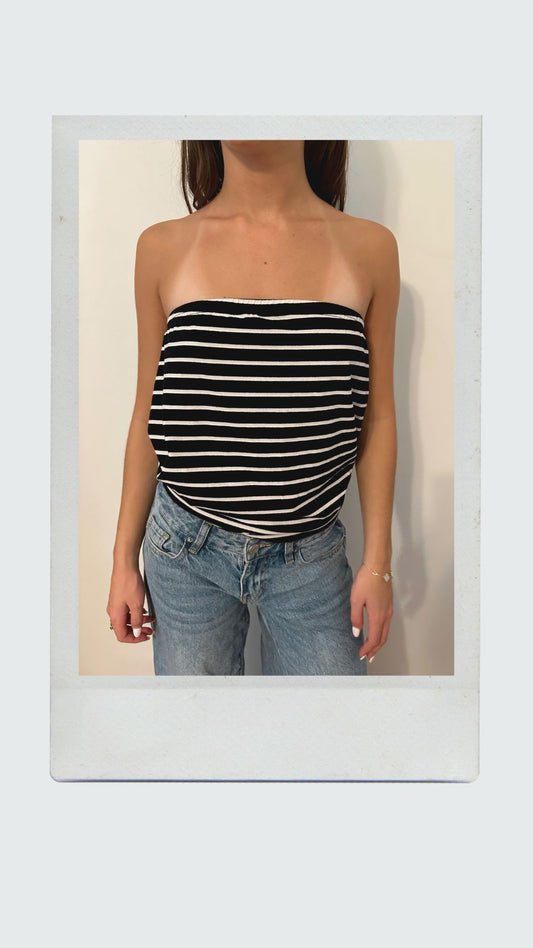 Striped Strapless Bubble Top