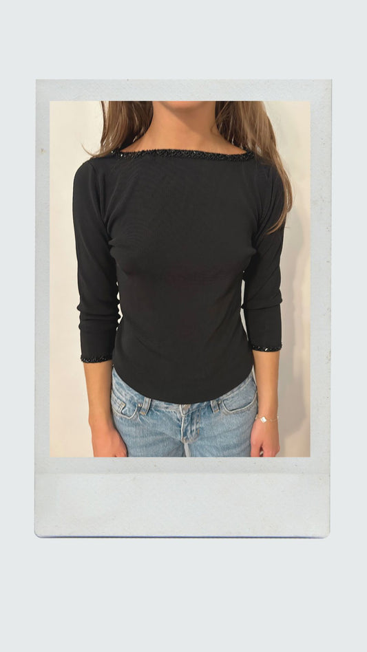 Black Quarter Sleeve with Beaded Detailing