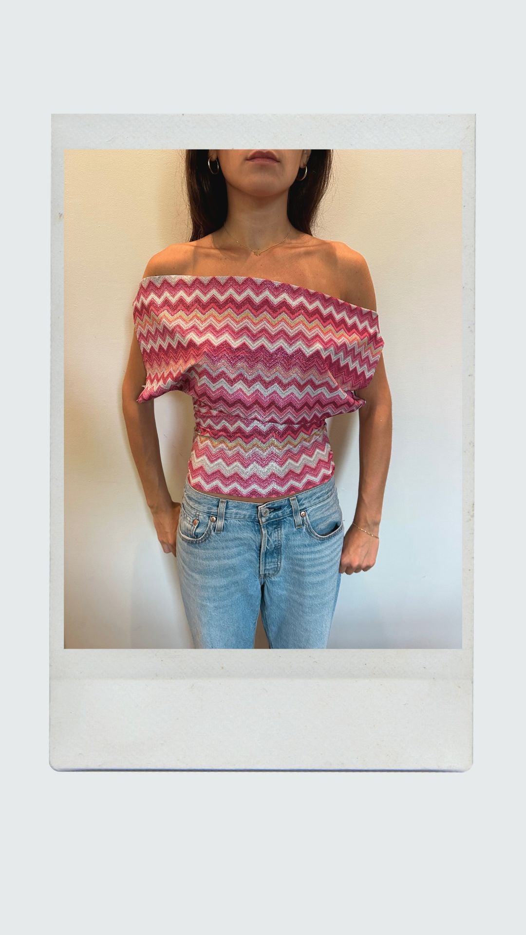 Strawberry Chevron Off Shoulder Top