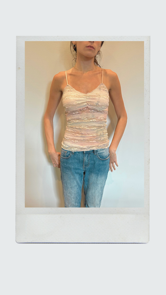 Pink and Gold Tie Dye Lace Tank Top