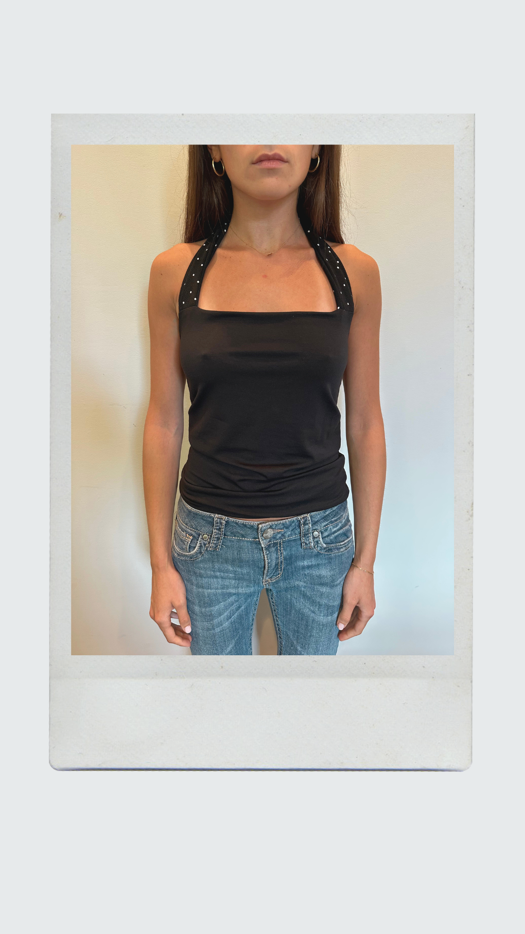 Two-Toned Black Polka Dot Halter Top