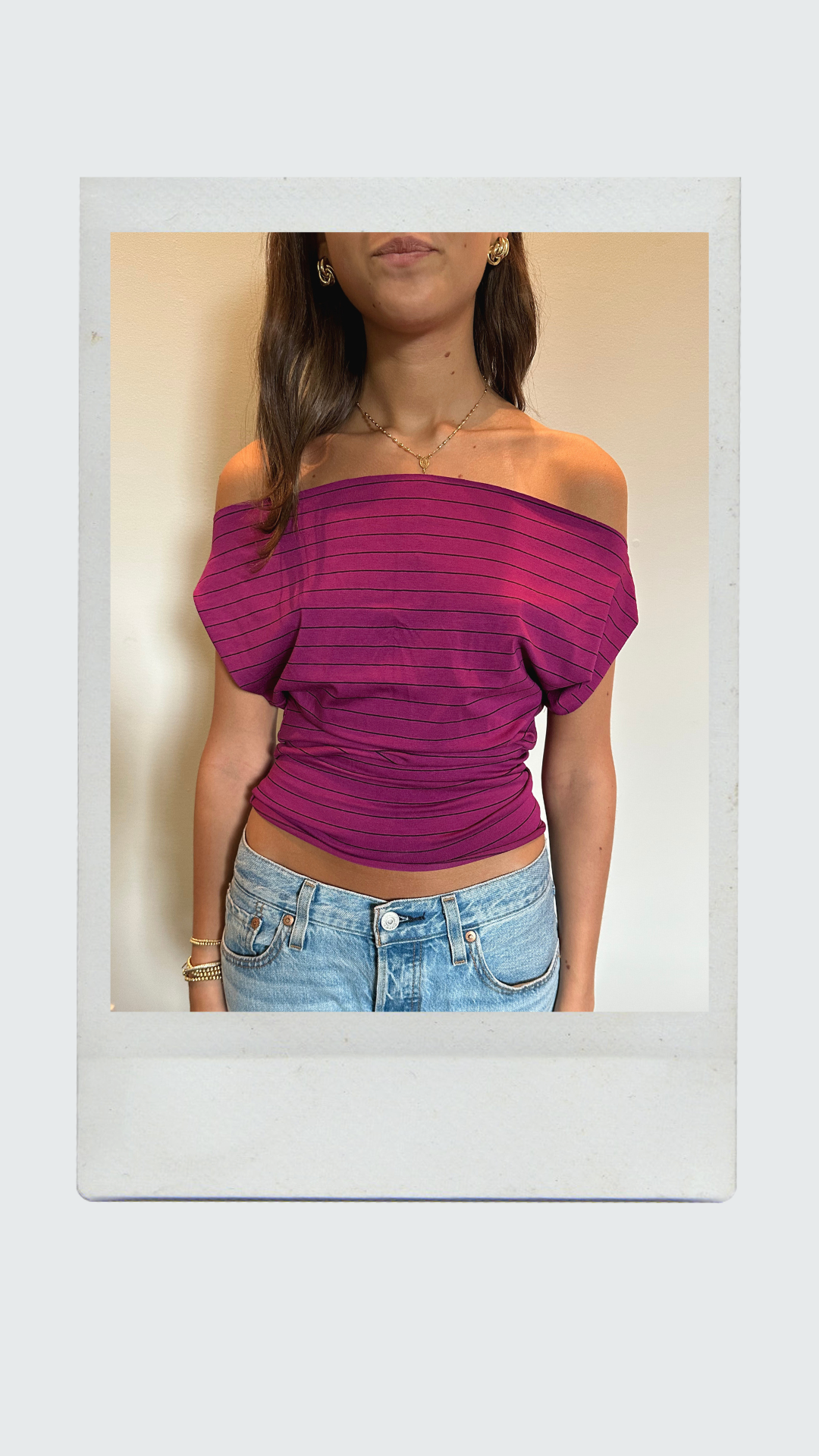 Maroon and Black Striped Off Shoulder Top