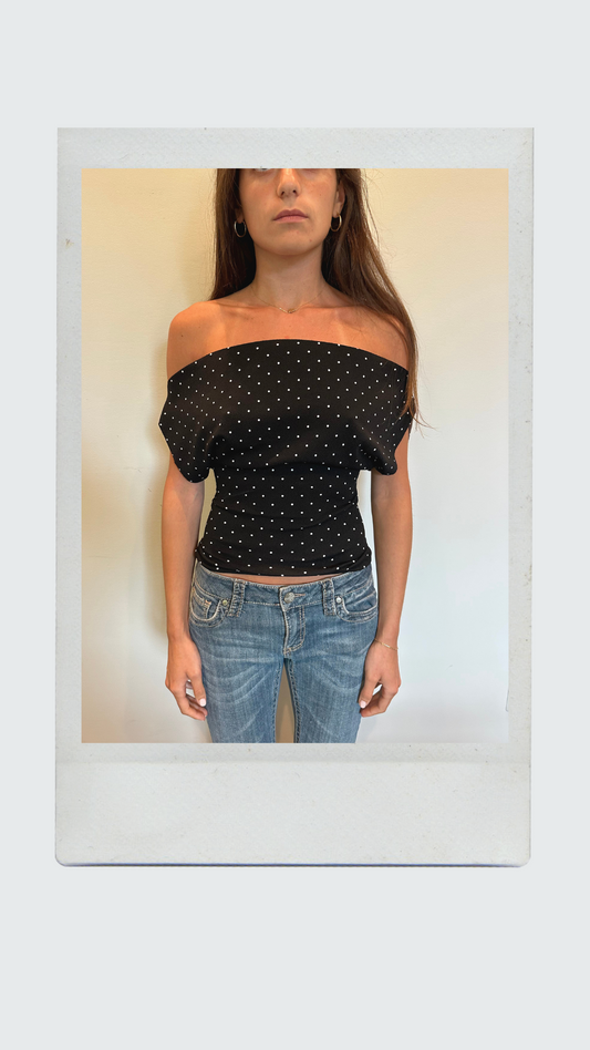Black and White Polka Dot Off Shoulder Top