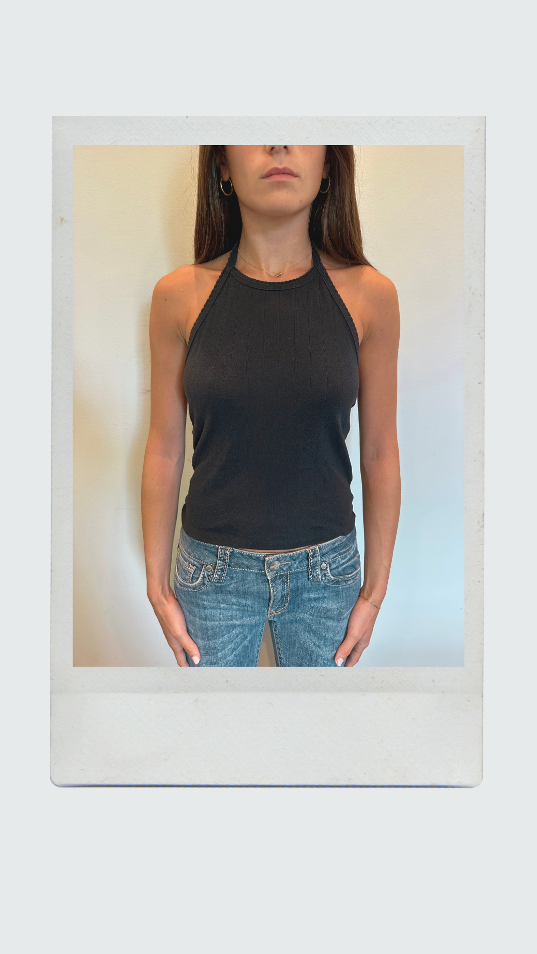 Black Halter Tank with Scalloped Edges