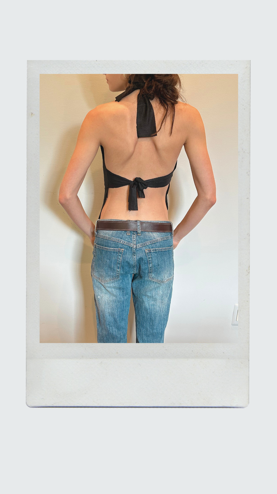 Shiny Black High Neck Open Back Top