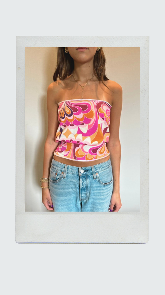 Sorbet Swirl Drop Waist Tube Top