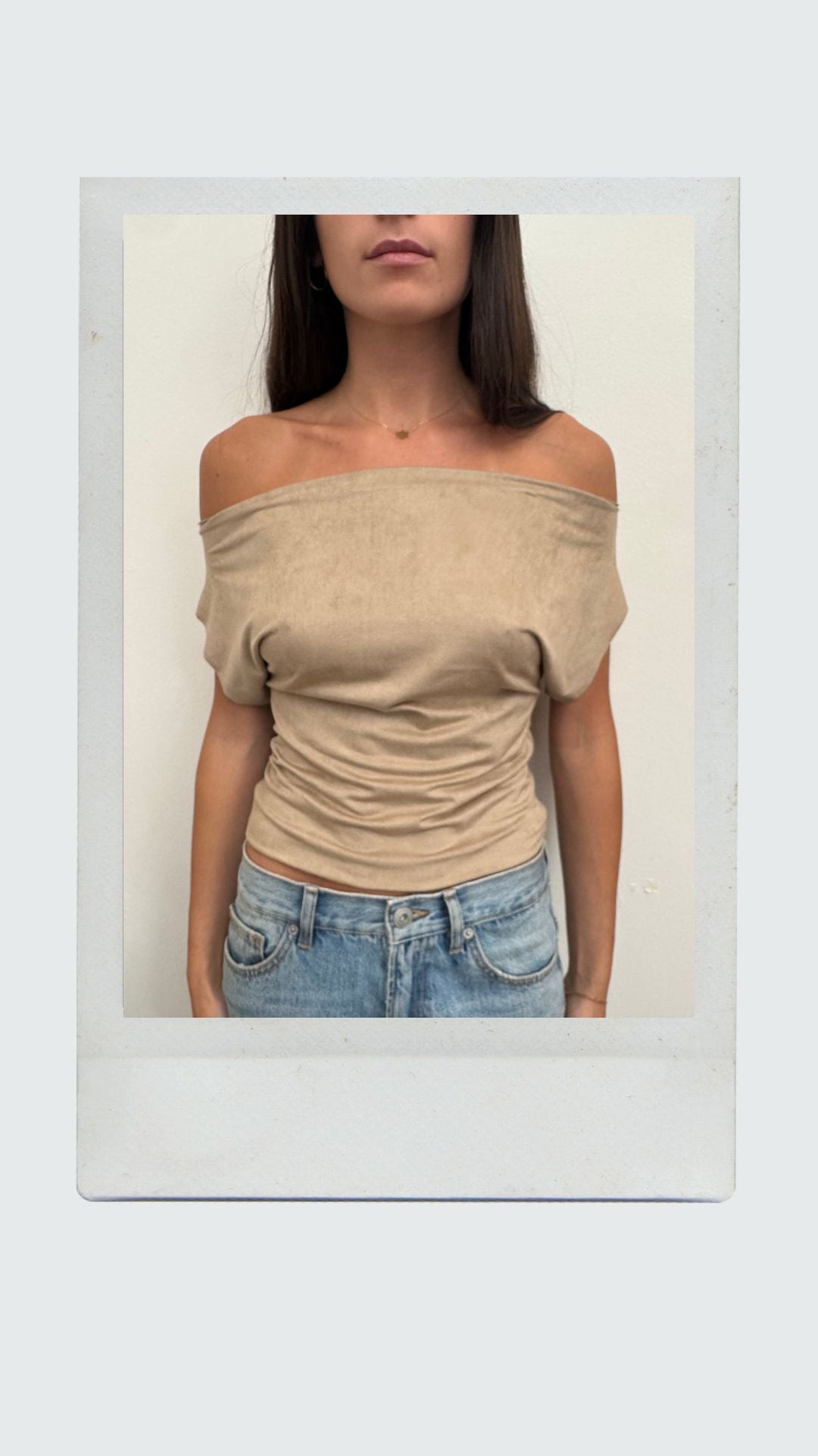Tan Suede Off Shoulder Top