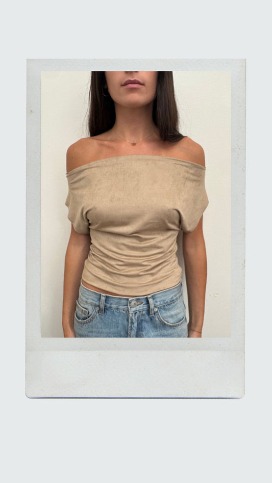 Tan Suede Off Shoulder Top