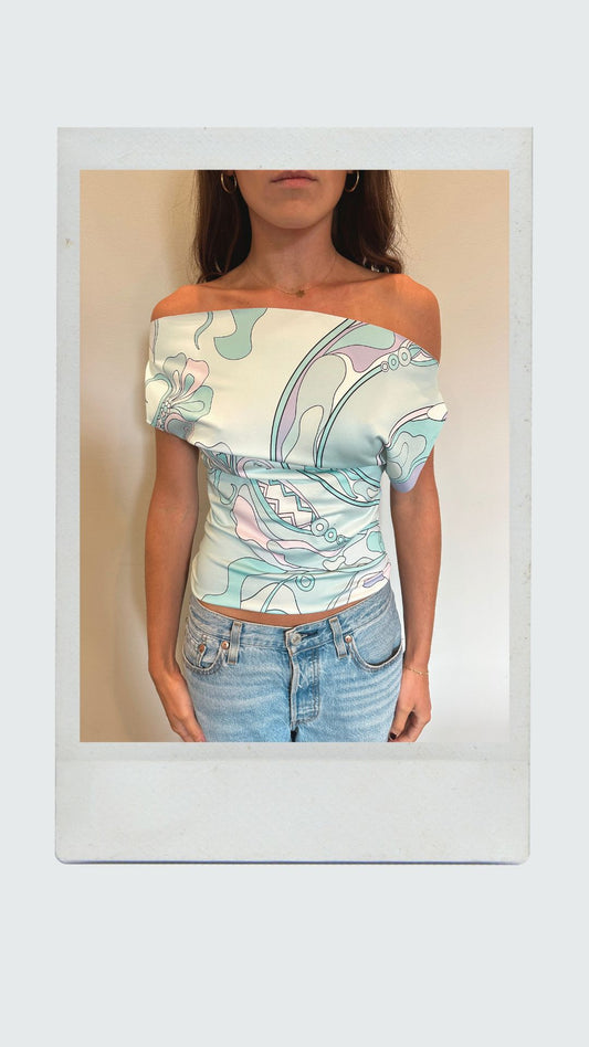 Pastel Swirl Off Shoulder Top