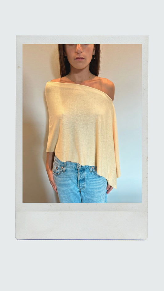Asymmetrical Cream Knit Poncho