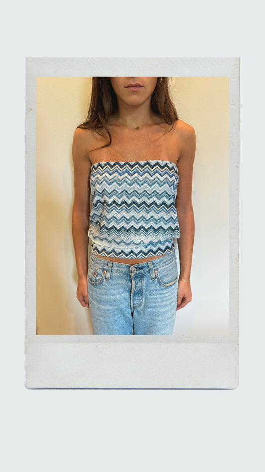 Ocean Chevron Drop Waist Tube Top