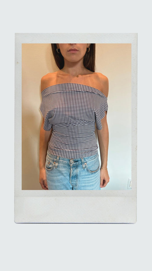 Black and White Gingham Off Shoulder Top