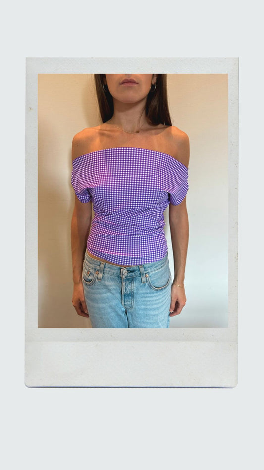 Purple Gingham Off Shoulder Top
