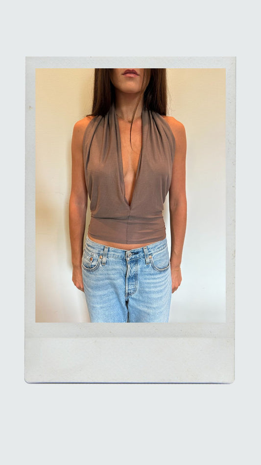 Brown Plunge Halter Top
