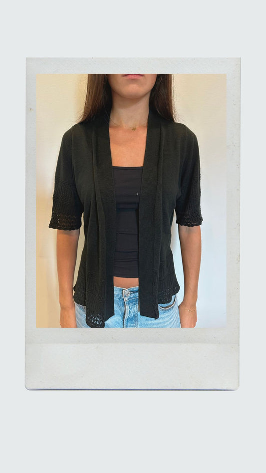Black Quarter Sleeve Shawl with Knitted Detailing
