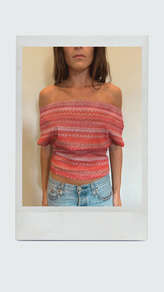 Cherry Chevron Off Shoulder Top