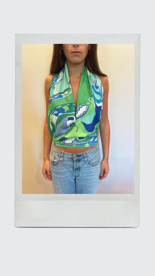 Jade Swirl Plunge Halter Top