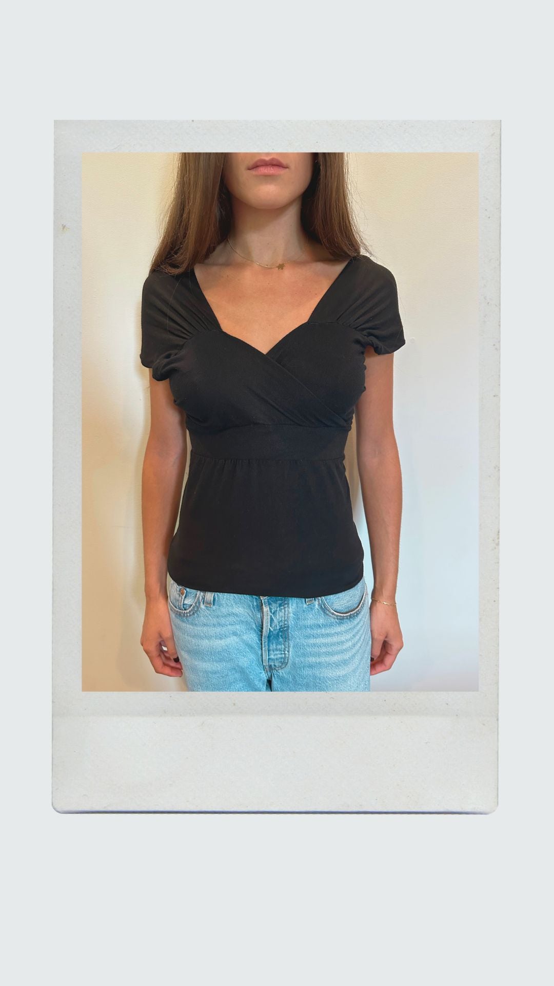 Black Wrapped V- Neck Top