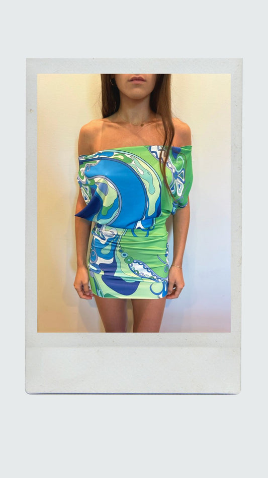 Jade Swirl Off Shoulder Dress