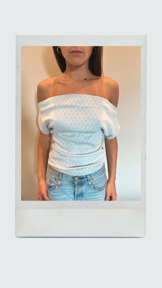 Baby Blue Pointelle Off Shoulder Top