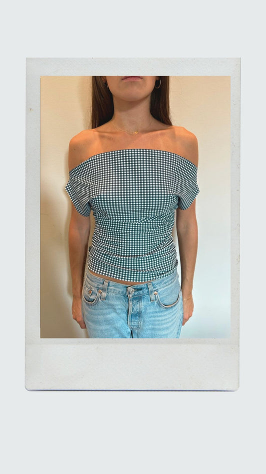 Olive Green Gingham Off Shoulder Top