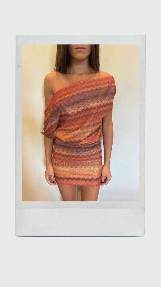 Golden Hour Chevron Off Shoulder Dress