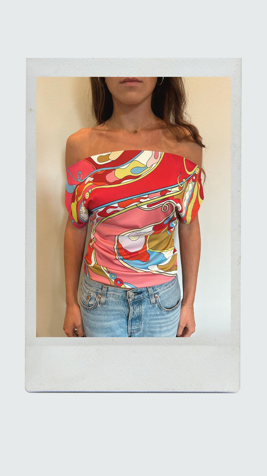Retro Swirl Off Shoulder Top