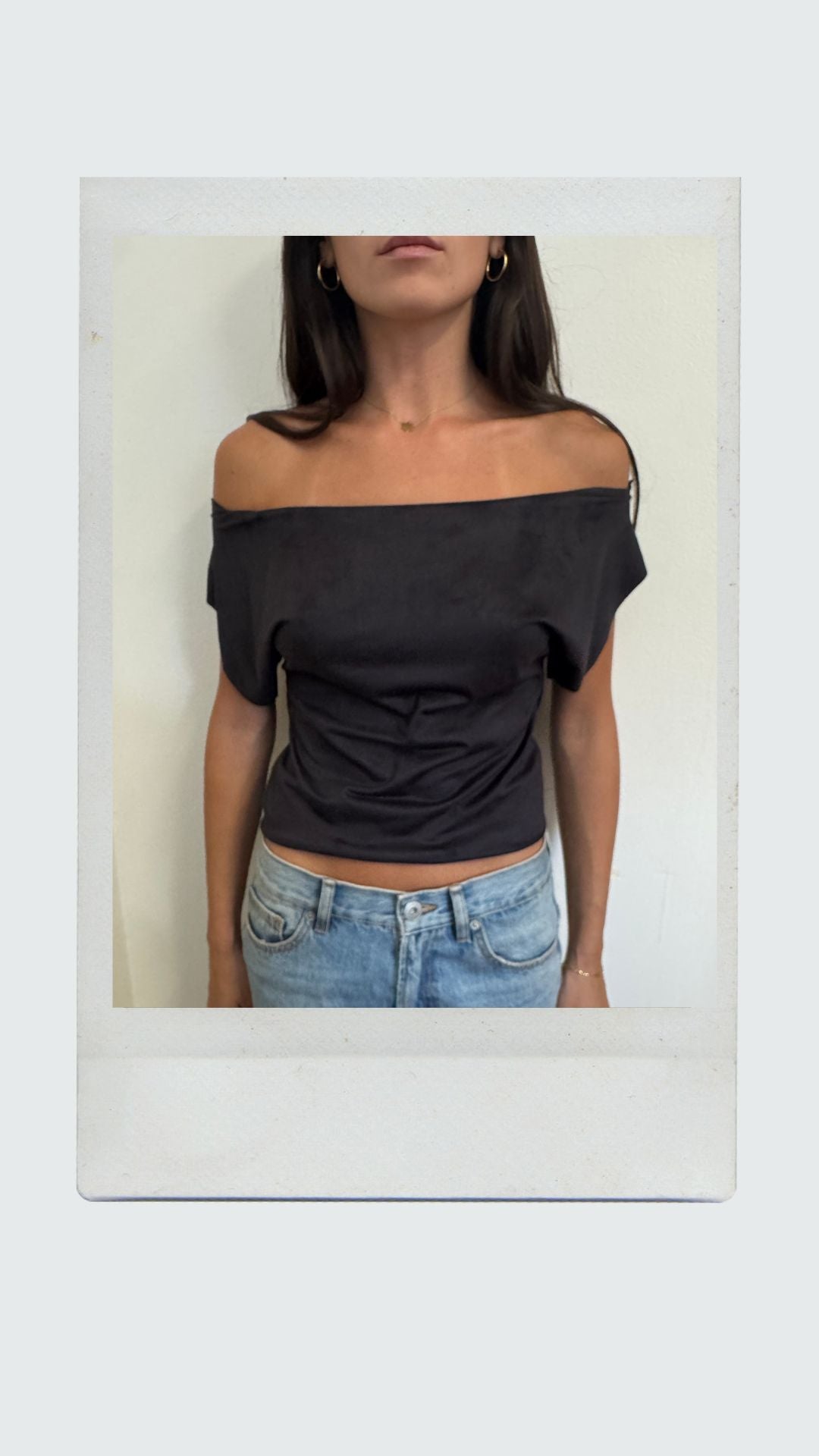 Black Suede Off Shoulder Top