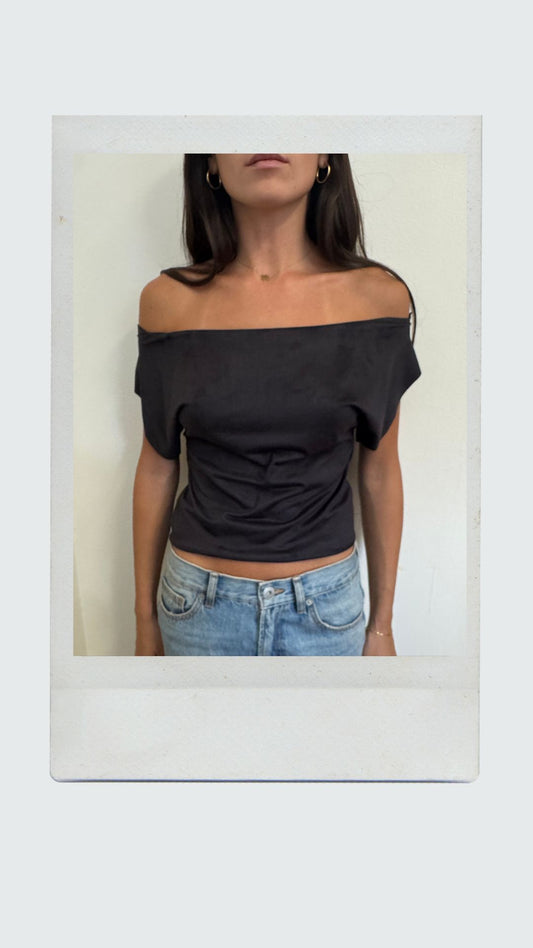 Black Suede Off Shoulder Top