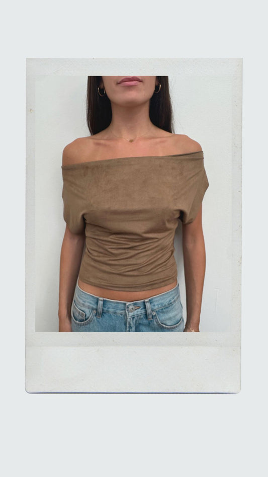 Brown Suede Off Shoulder Top