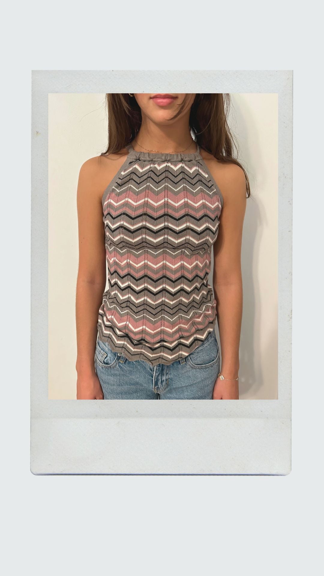Pink and Grey Chevron Halter Top
