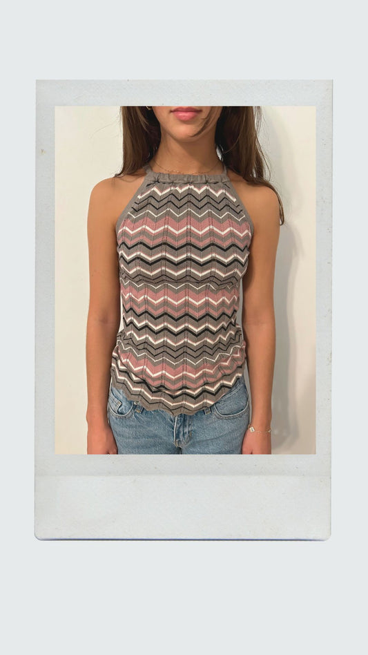 Pink and Grey Chevron Halter Top