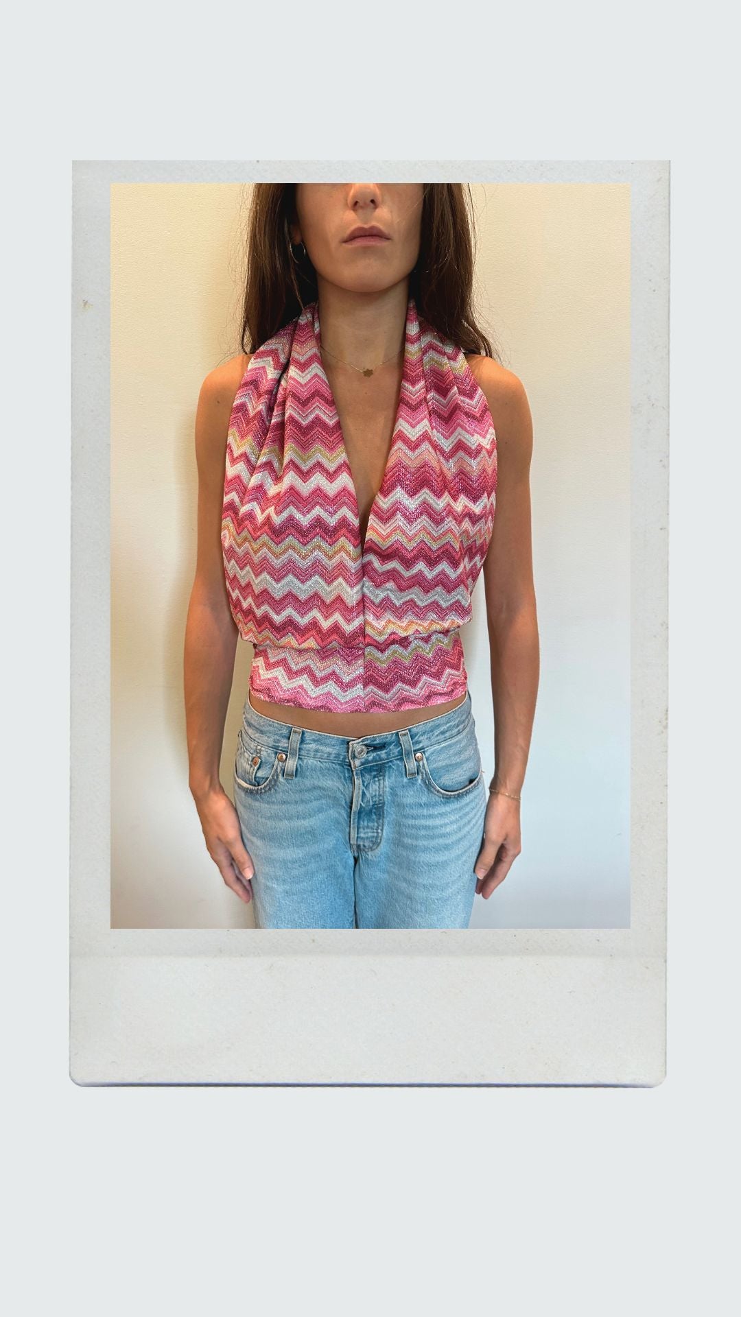 Strawberry Chevron Plunge Halter Top